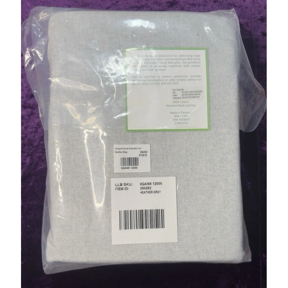 LL Bean Sheet Set Ultra Soft Comfort Flannel TWIN Heather Gray 100% Cotton